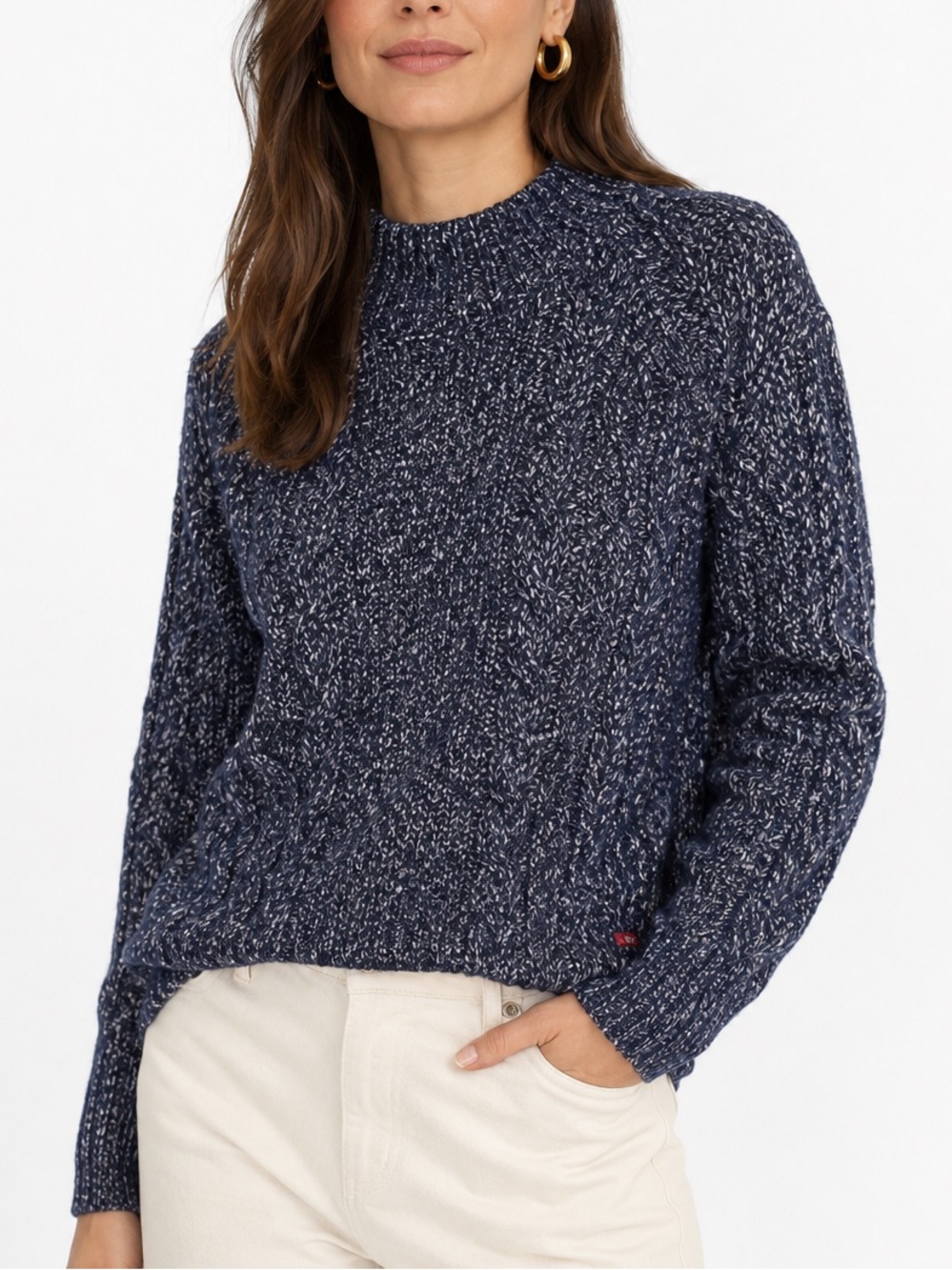 Alpaca Wool heritage Banana Republic Marled Navy Crewneck Sweater sz M blue